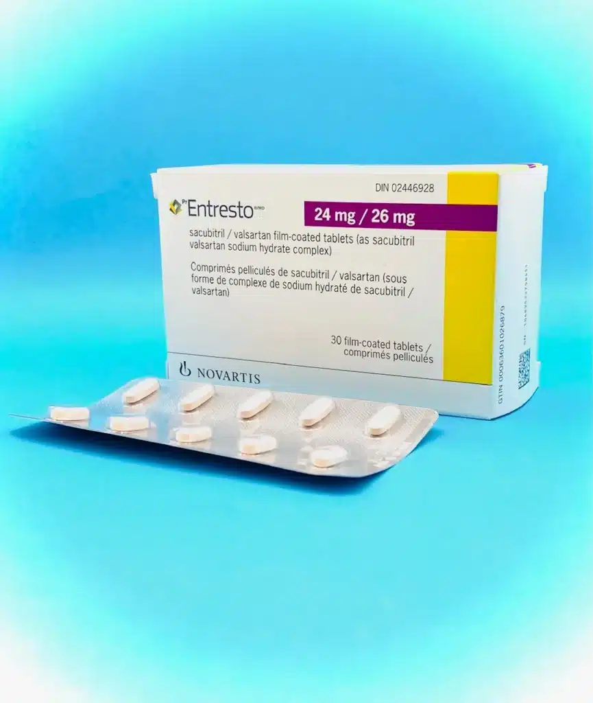 Entresto 24 mg/26 mg film-coated tablets available from Canada - Buy Entresto at lower prices through our trusted Canadian online pharmacy. Save on sacubitril/valsartan medication, shipped directly to the USA. Affordable heart failure treatment for American patients with fast shipping options