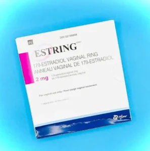 Buy Estring Estradiol vaginal ring from canada - Estring on a blue background offering competitive pricing for american patients