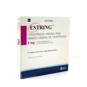 Estring estradiol vaginal ring displayed on a white background, available for purchase from Canada with competitive pricing for American patients.